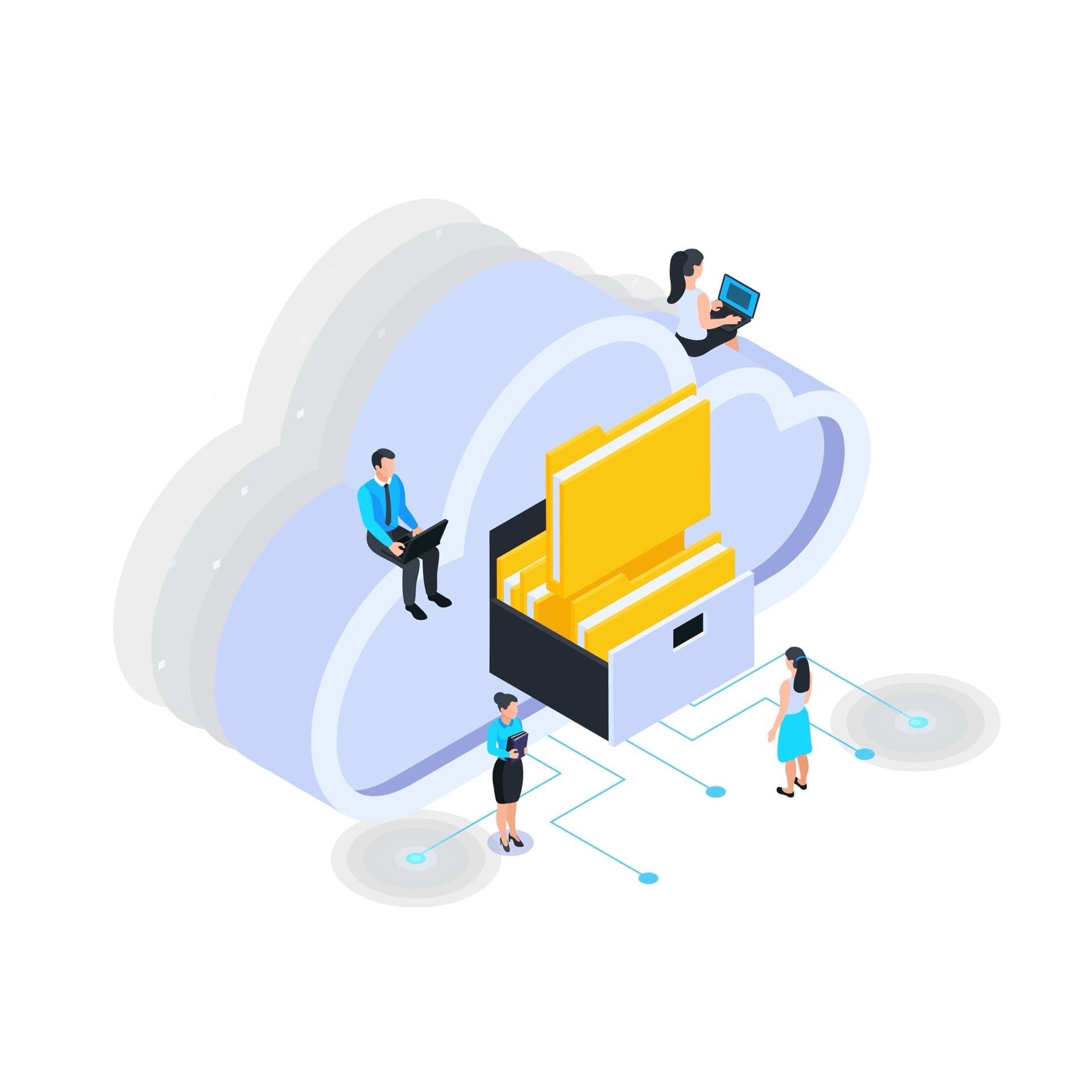 Isometric illustration of cloud backup and recovery services