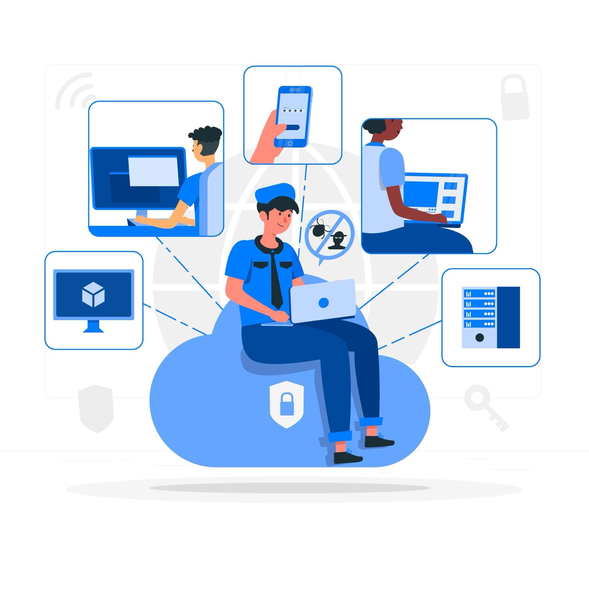 Illustration of secured laptops and mobile devices