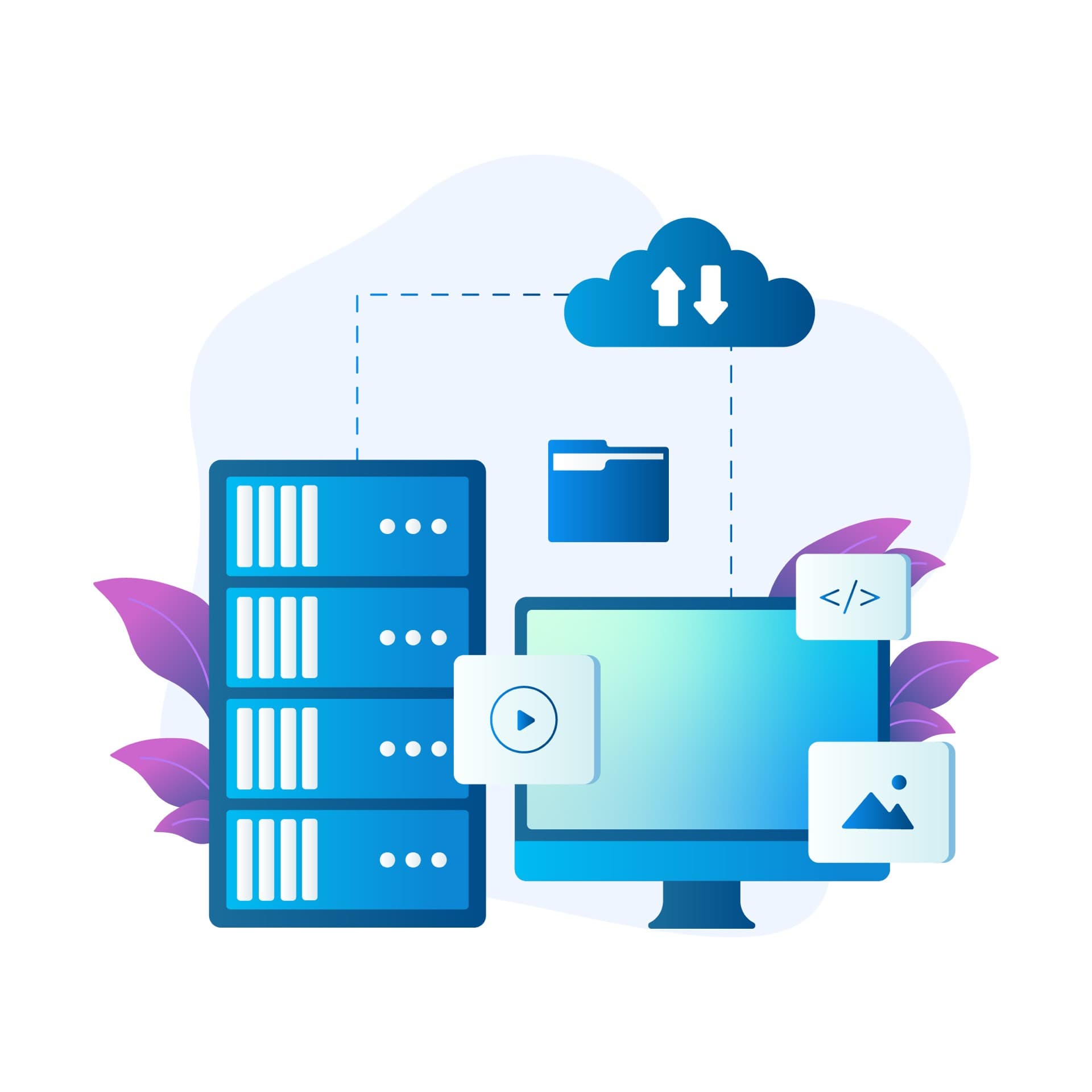Illustration of data migrating to the cloud