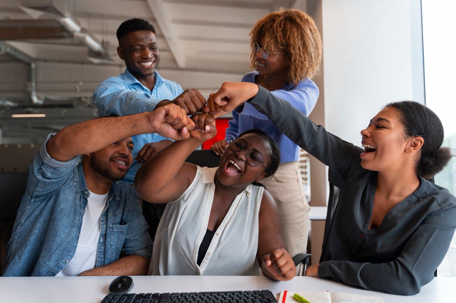 Team working together in a modern office