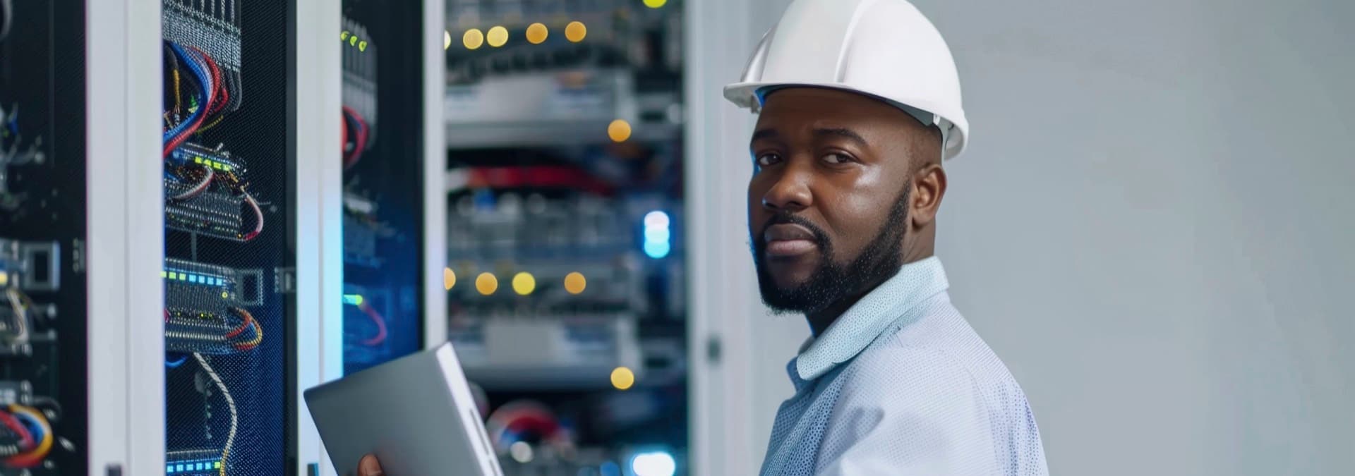 Network engineer monitoring infrastructure on site