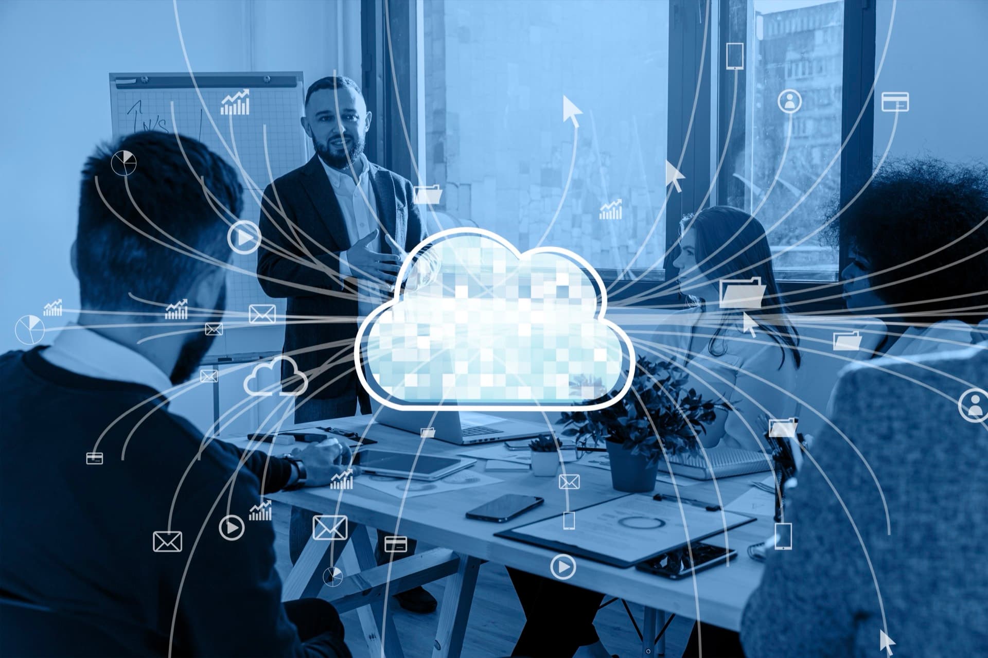 Cloud and SaaS technology concept collage